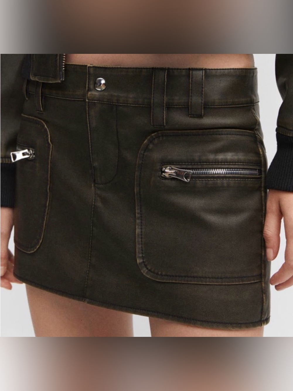 NWT Mango zip pocket faux leather moto skirt